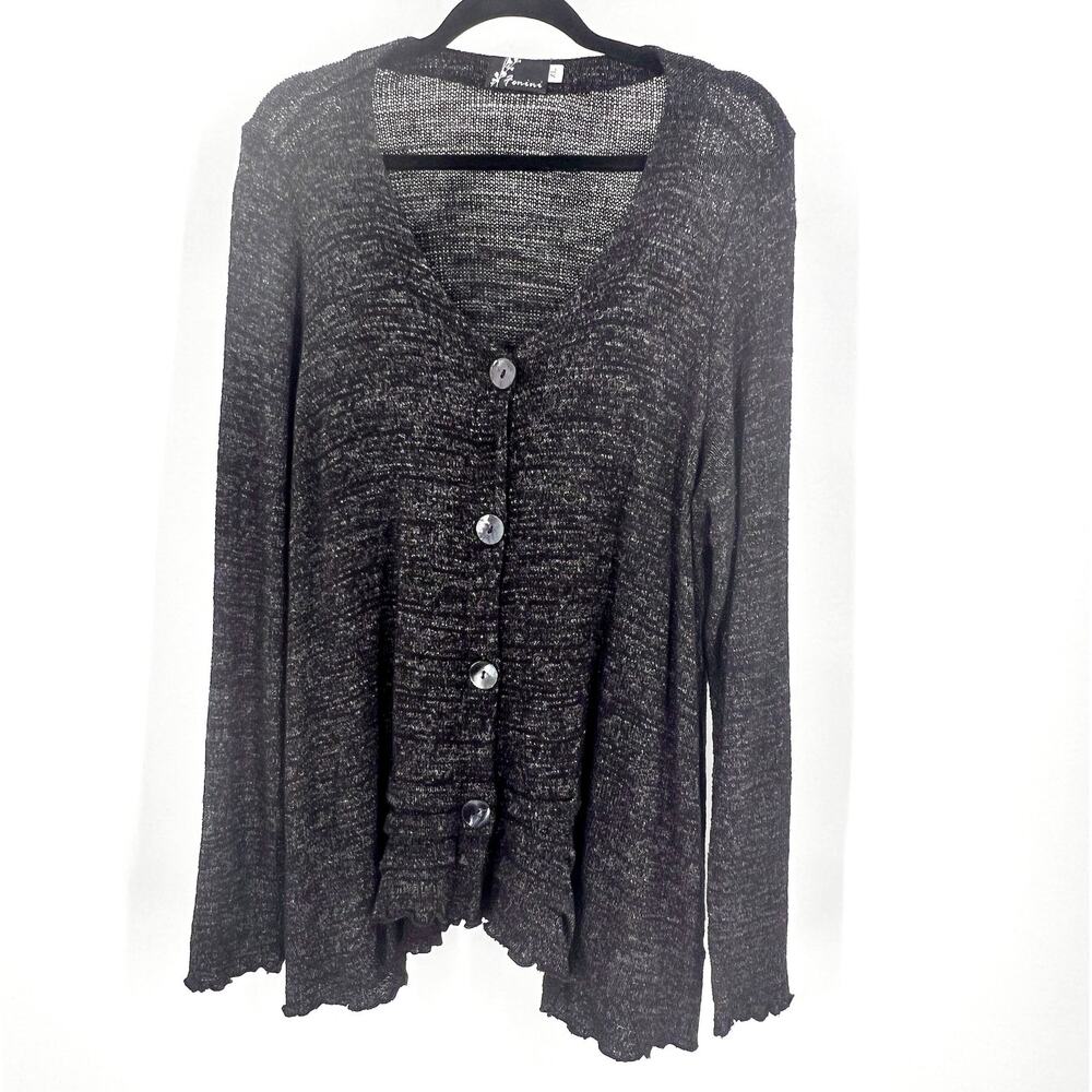 Fenini Cardigan Women's XL Heathered Black Grey Ruffle Trim Goth Witchy Grunge